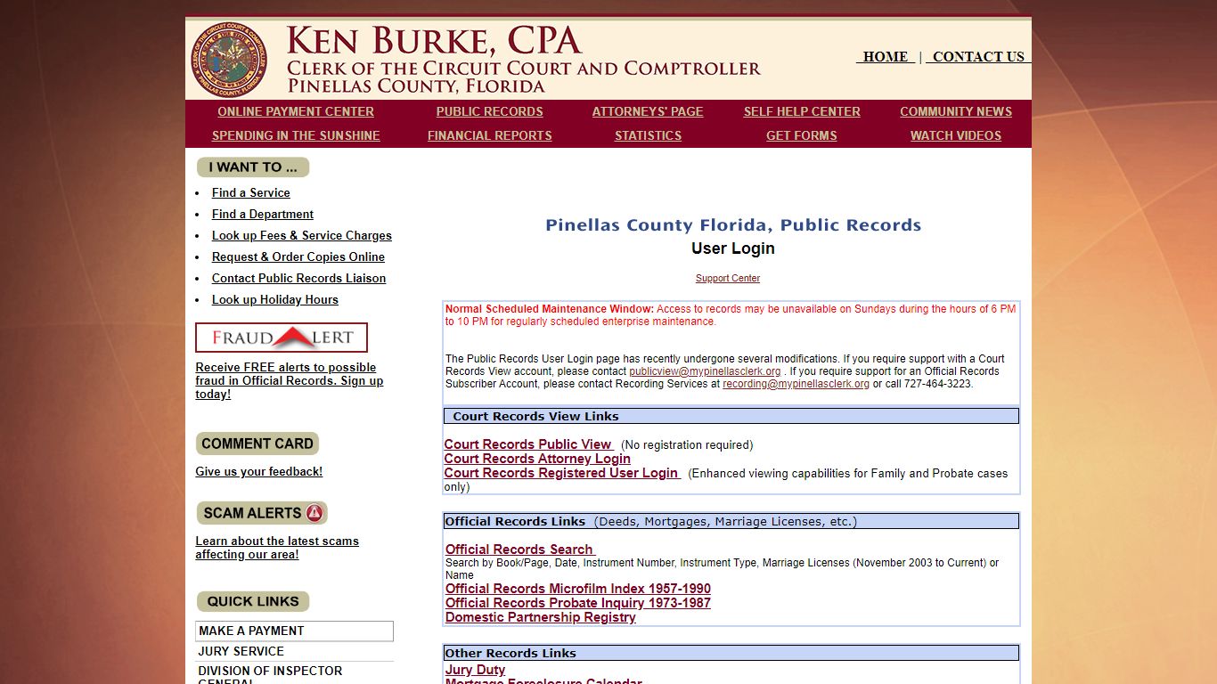 Pinellas Records Redirect Page